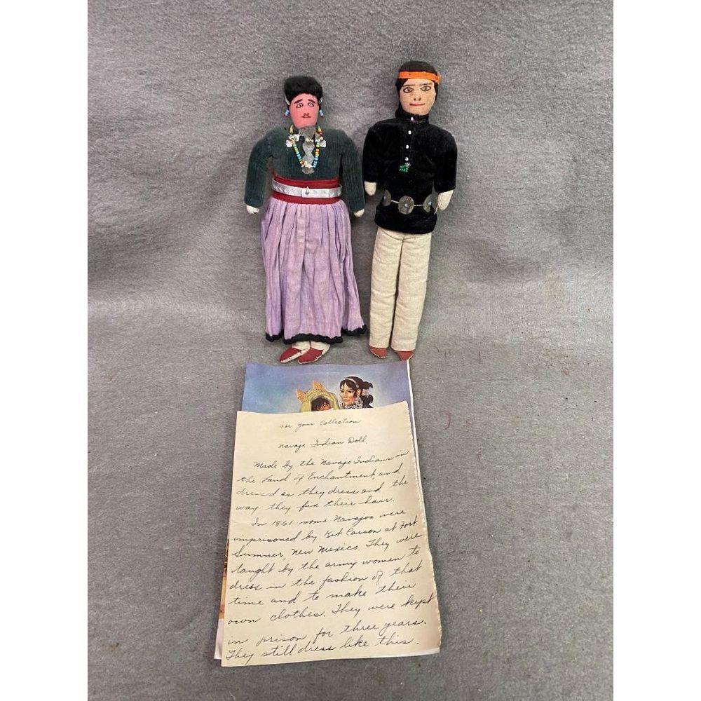 VINTAGE 8 1/2 INCH CLOTH NATIVE AMERICAN DOLLS WOMAN‎ & MAN